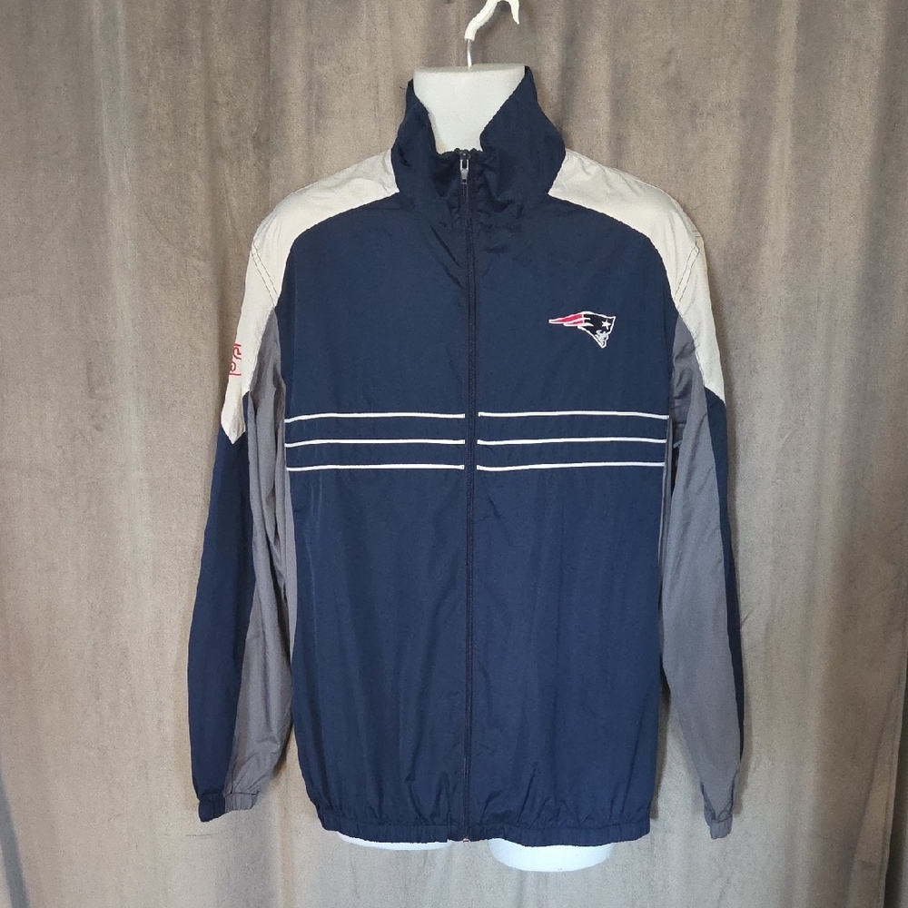 NFL New England Patriots Blue and Gray Windbreaker Jacket